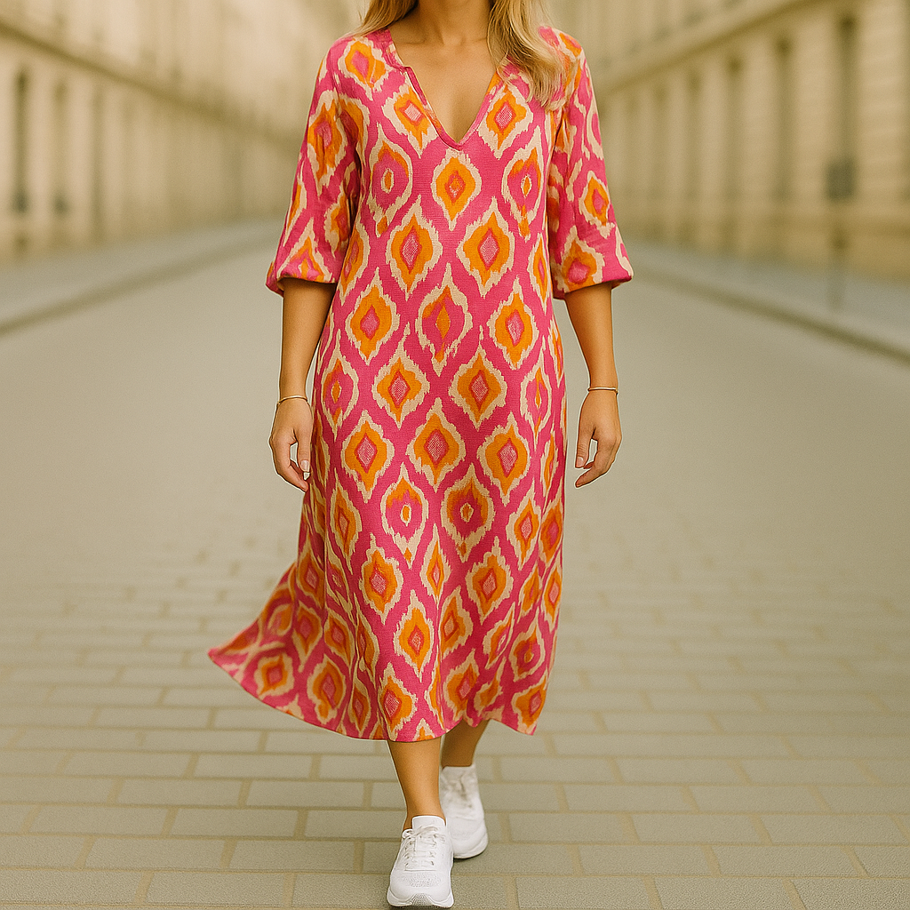Ghislaine – Langes Kleid Mit Bohemian Drucken