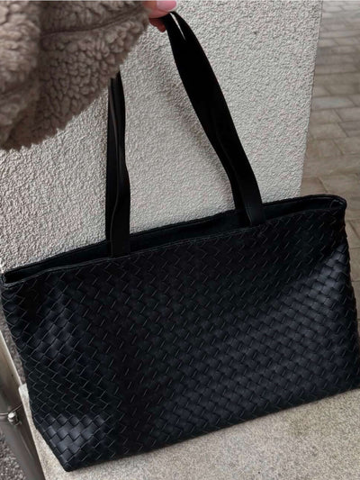 Emilia | Große gewebte Damen-Tote aus veganem Leder mit Reißverschluss