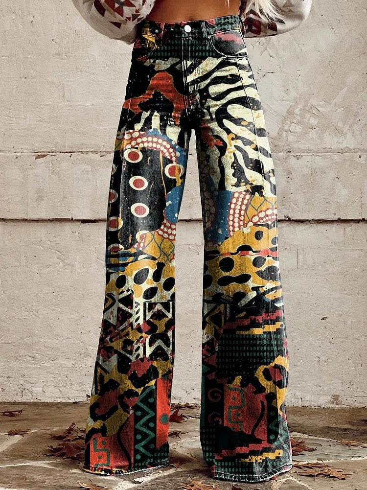 Mekhila – Weite Jeans mit Boho-Vintage-Print