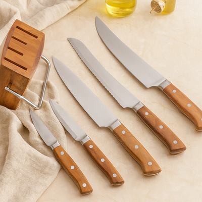 AcaciaGuard | 5-teiliges Küchenmesserset aus deutschem Stahl mit Akazienblock