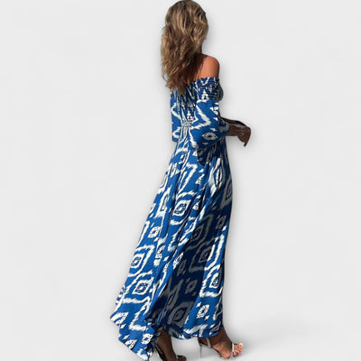 Bella - Off-Shoulder Kleid mit Blumenmuster in Ozeanfarben