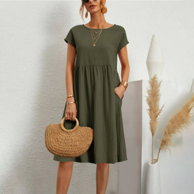 Abitha – Lässiges Baumwollkleid mit A-Linien-Tasche