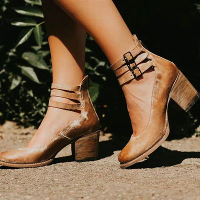 Mariene – Lederschuhe mit Blockabsatz und runder Spitze