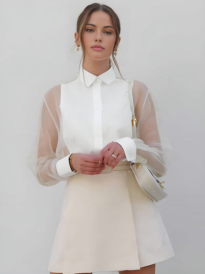Elegante Damenbluse mit Transparenzärmeln – Stilvoll, Feminin & Zeitlos