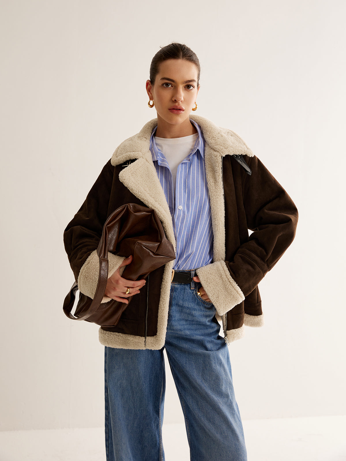 Damen Jahrgang Fleece Jacke | Braun