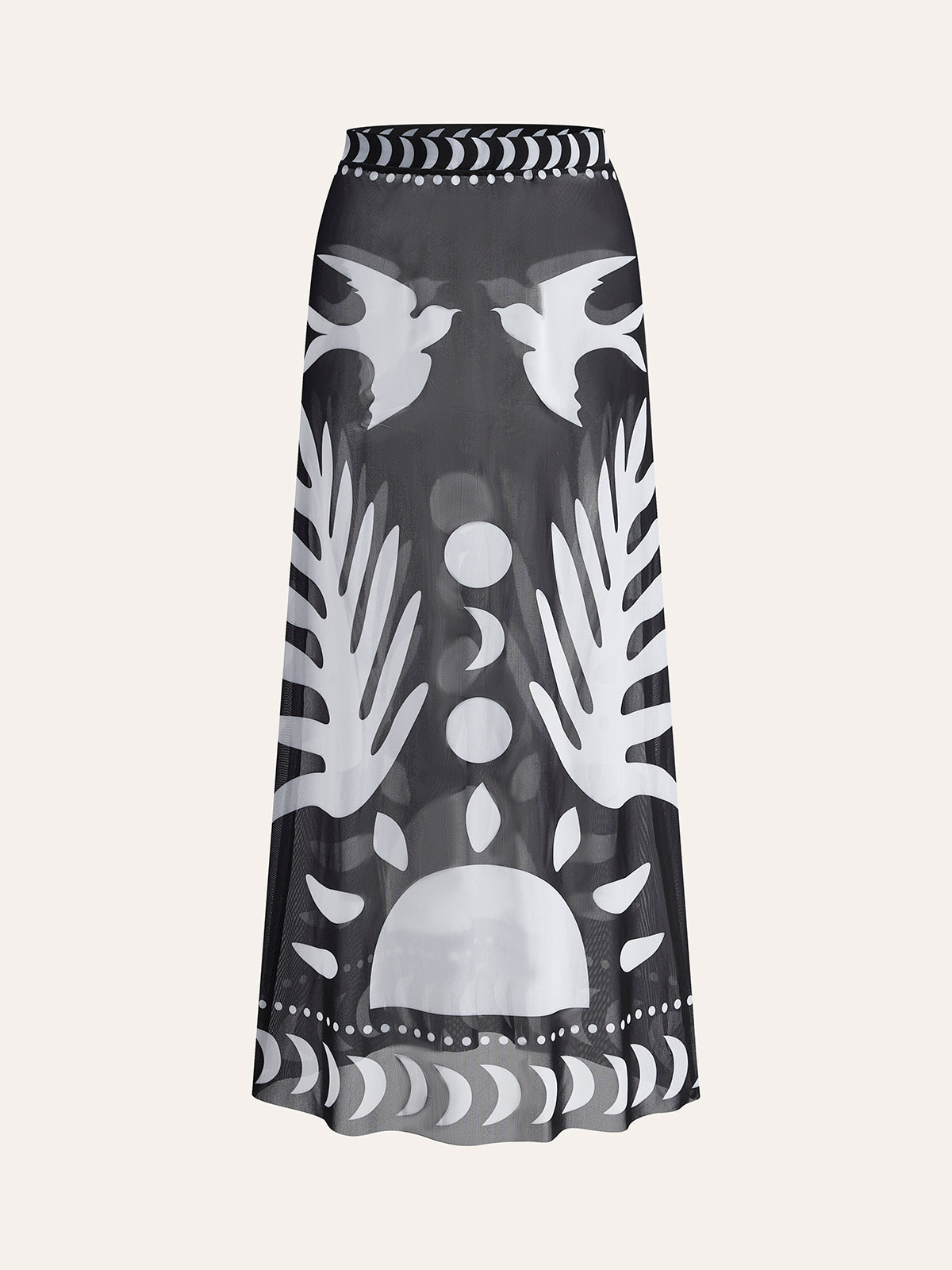 Maxi Mesh Rock mit Vogelprint – Leichtes Strand-Cover-Up