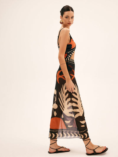 Maxi Mesh Rock mit Vogelprint – Leichtes Strand-Cover-Up