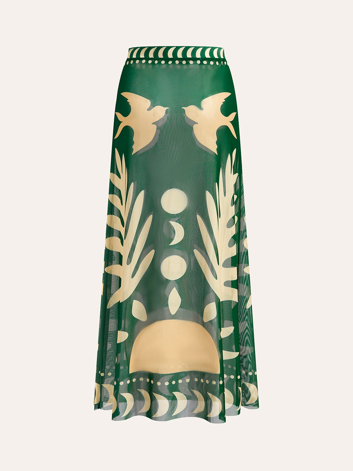 Maxi Mesh Rock mit Vogelprint – Leichtes Strand-Cover-Up