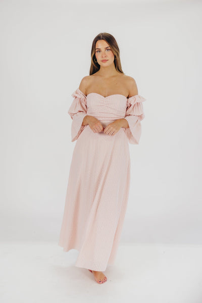 Corrine - langes Kleid mit rüschenärmeln und taschen - ballerina-pink - stoßfest