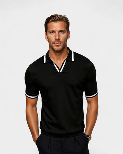 Herren-Strick-Poloshirt mit Kontrastabschlüssen – Offener Kragen