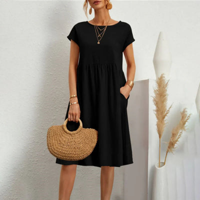 Abitha – Lässiges Baumwollkleid mit A-Linien-Tasche