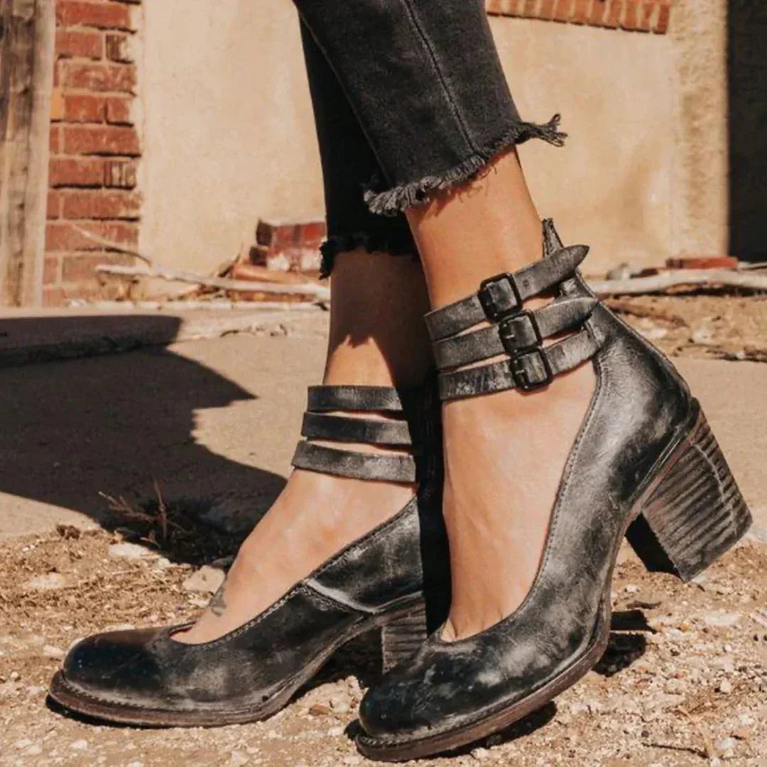 Mariene – Lederschuhe mit Blockabsatz und runder Spitze