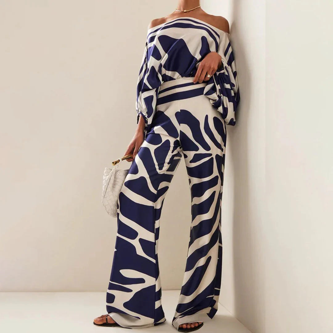 Irene – Elegantes, bedrucktes Off-Shoulder-Zweiteiler-Set