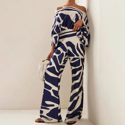 Irene – Elegantes, bedrucktes Off-Shoulder-Zweiteiler-Set