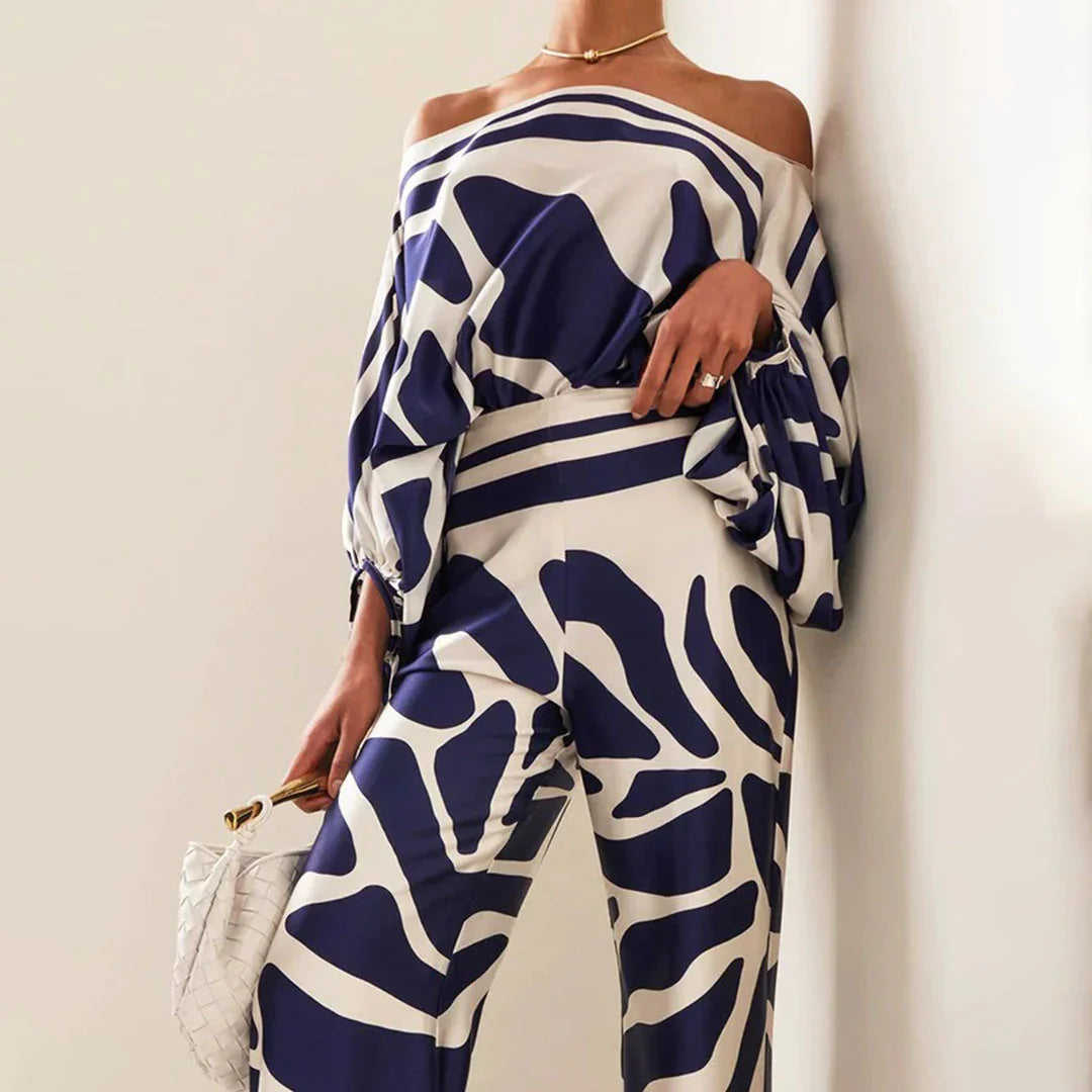Irene – Elegantes, bedrucktes Off-Shoulder-Zweiteiler-Set