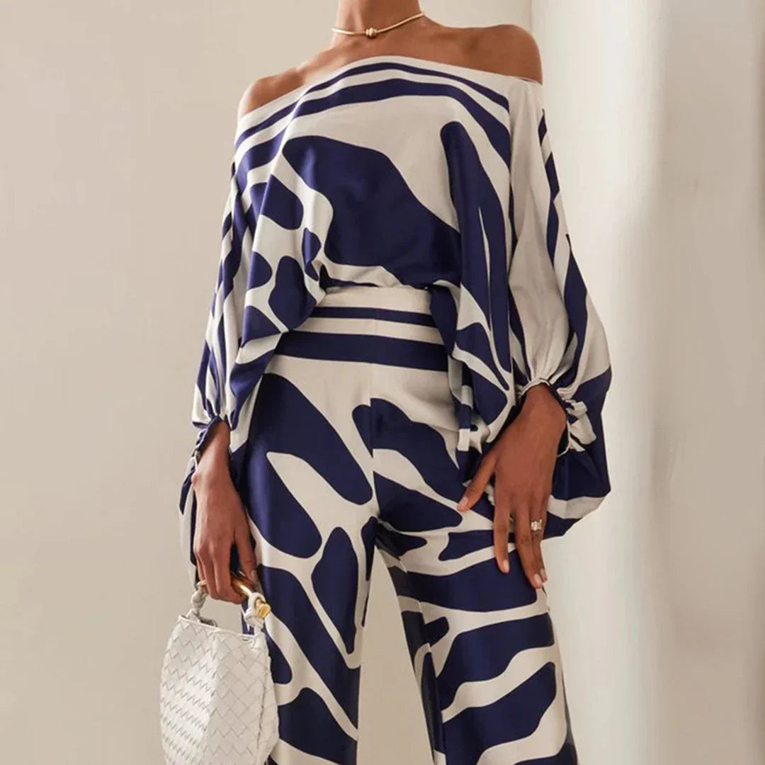 Irene – Elegantes, bedrucktes Off-Shoulder-Zweiteiler-Set