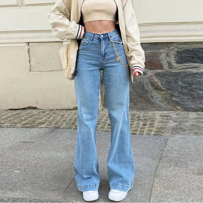 Xaira – High-Waist-Flared-Jeans in heller Waschung