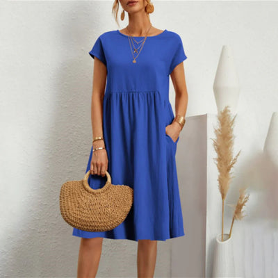 Abitha – Lässiges Baumwollkleid mit A-Linien-Tasche