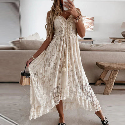 Ondira – Damen-Boho-Spitzen-Maxikleid