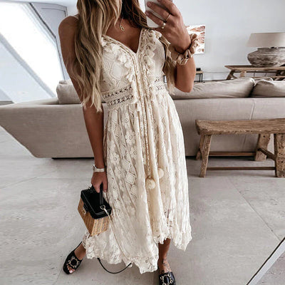 Ondira – Damen-Boho-Spitzen-Maxikleid