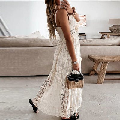 Ondira – Damen-Boho-Spitzen-Maxikleid