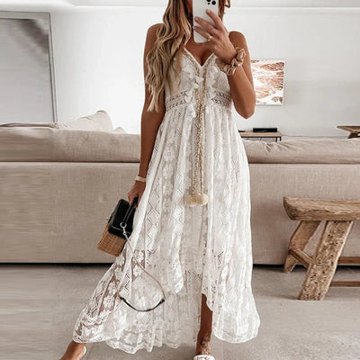 Ondira – Damen-Boho-Spitzen-Maxikleid