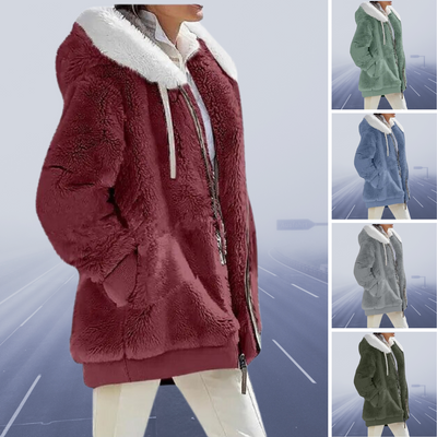Flauschige Zip-up-Jacke mit Kapuze für Damen