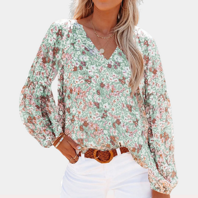 Damenbluse – Baumwollmix – Blumenmuster – Puffärmel – Sommerdesign