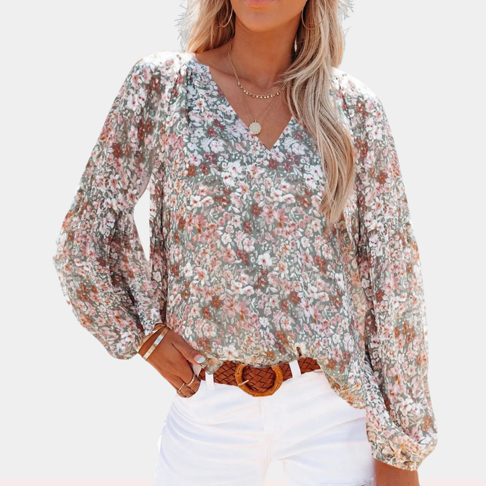 Damenbluse – Baumwollmix – Blumenmuster – Puffärmel – Sommerdesign