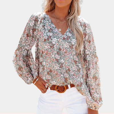 Damenbluse – Baumwollmix – Blumenmuster – Puffärmel – Sommerdesign