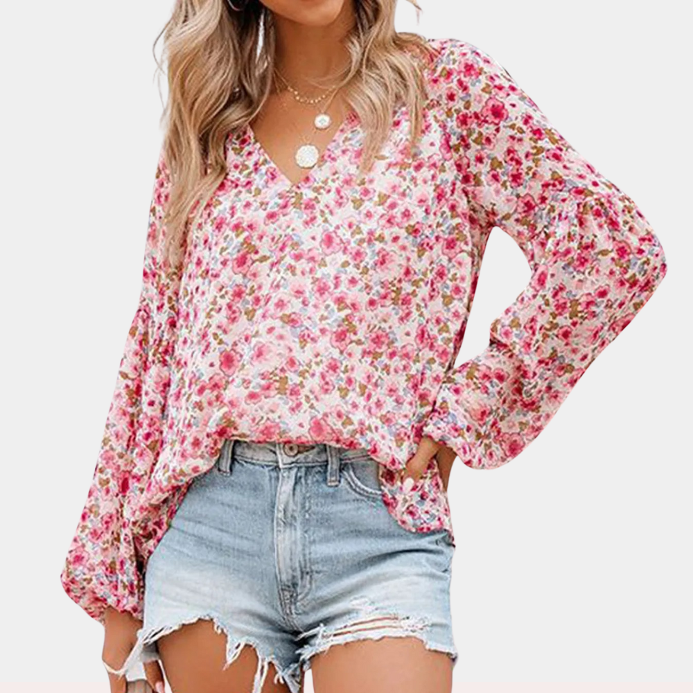 Damenbluse – Baumwollmix – Blumenmuster – Puffärmel – Sommerdesign