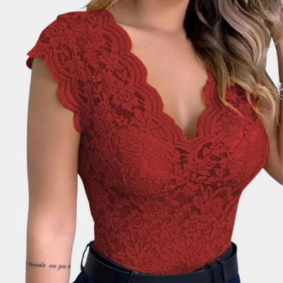 Damen-Body aus Spitze mit tiefem V-Ausschnitt und Mesh-Einsatz