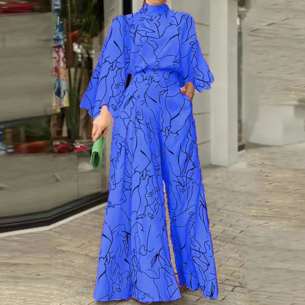 Celia – Eleganter Jumpsuit mit abstraktem Muster und langen Ärmeln