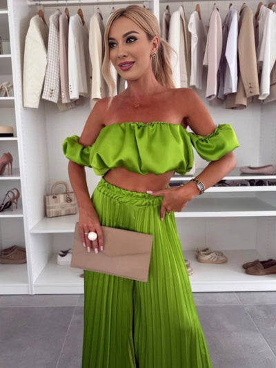 Araceli | Zweiteiliges Set mit Plisseehose und schulterfreiem Oberteil