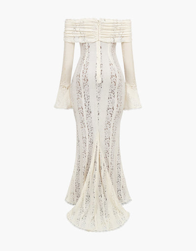 Spitzen-Abendkleid mit Carmen-Ausschnitt und langen Ärmeln für Damen