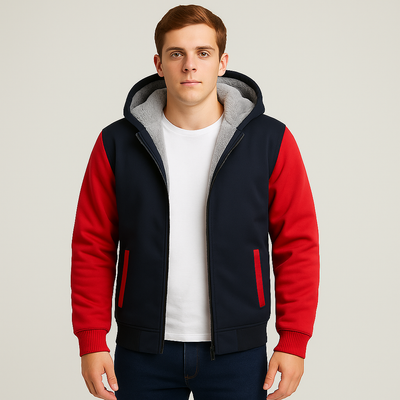 Jorn | Herren Winter Fleecejacke mit Kapuze und Farbkontrast