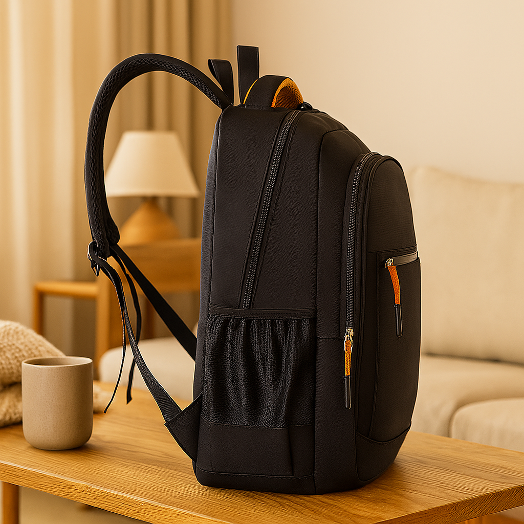 Laptop-Rucksack mit großem Fassungsvermögen – Stilvolle schwarze Reise- und Businesstasche aus Nylon mit verstellbaren Riemen