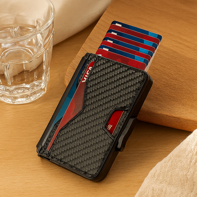 Aluminium-Kartenetui für Herren – RFID-blockierend mit Magnetverschluss und PU-Lederbesatz