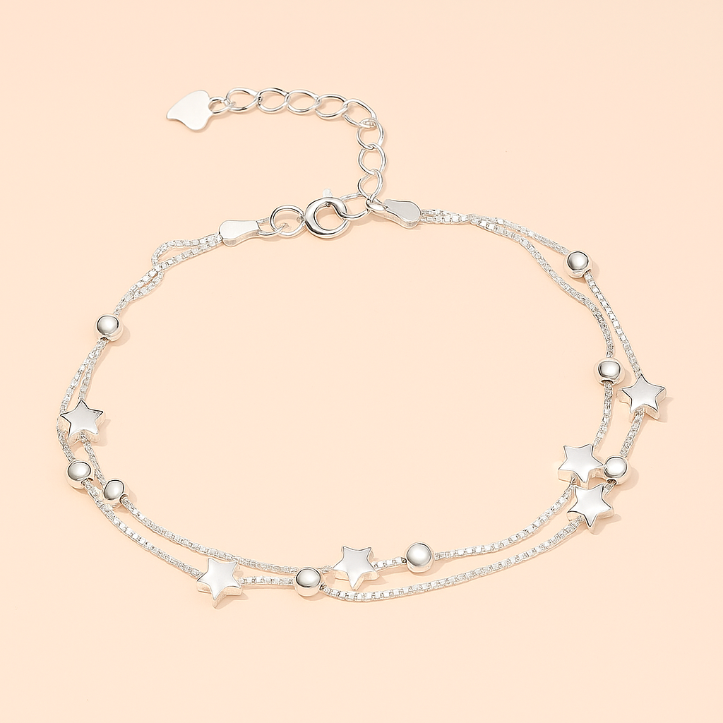 Doppellagiges Stern-Armband mit Katzenpfote und Perlenmuster