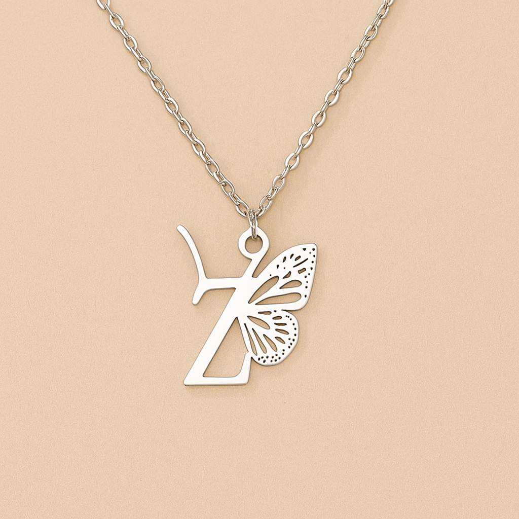 Einzigartige 26-Buchstaben-Initialen-Halskette mit Schmetterling-Anhänger