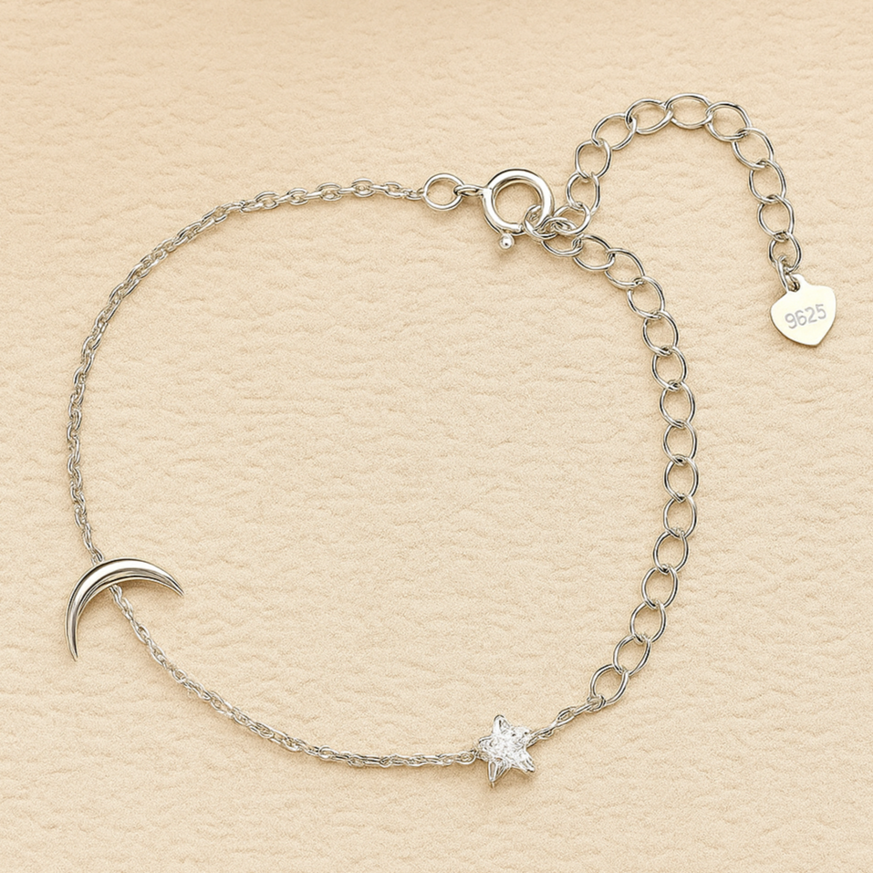 Sterling Silber Mond & Stern Zirkoniumdioxid-Armband