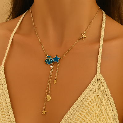 Ozean-inspirierte Quasten-Halskette - Boho Seestern & Muschel-Design