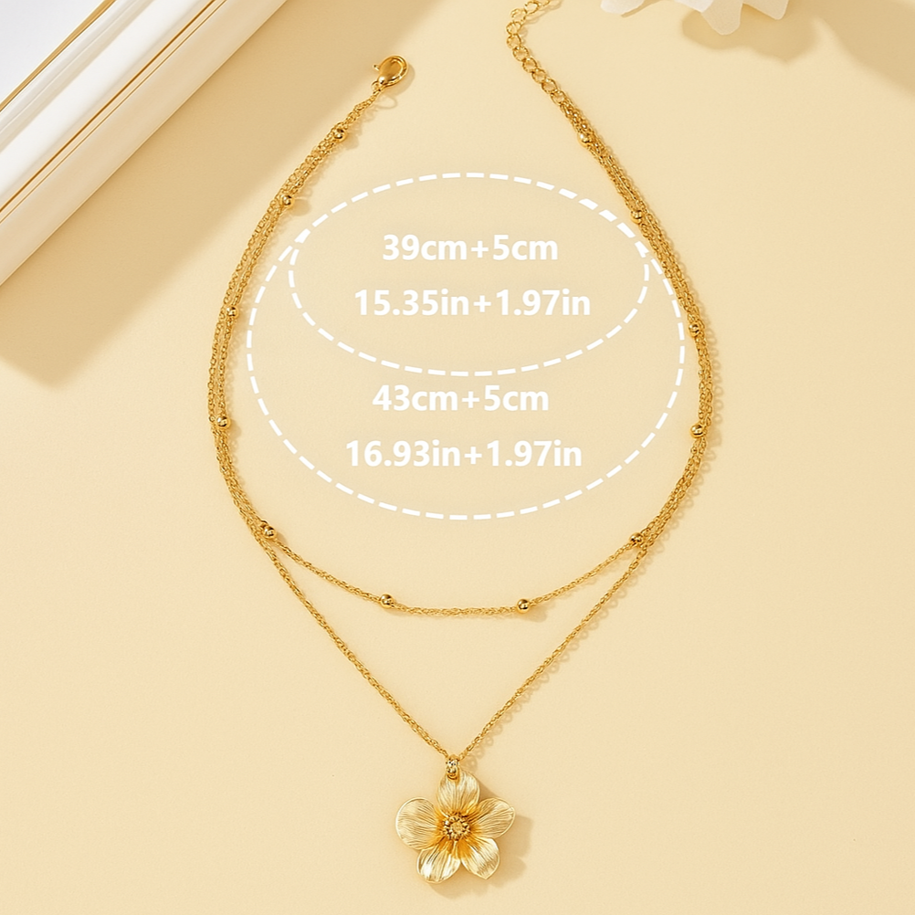 Vintage Double-Layer-Blumen-Anhänger-Halskette
