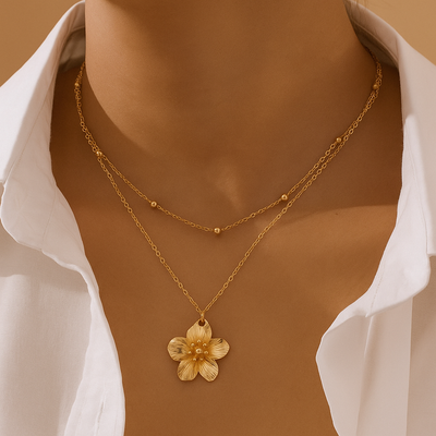 Vintage Double-Layer-Blumen-Anhänger-Halskette