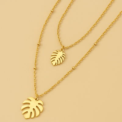 Minimalistische, von der Natur inspirierte Halskette mit doppellagigem Blatt-Anhänger