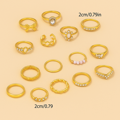 15-teiliges Exquisites Strass-Ringset