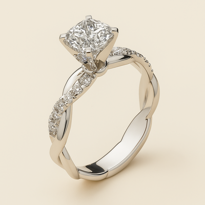 Eleganter Ring im Prinzessinnenschliff - Glitzerndes, verdrehtes Design für sie