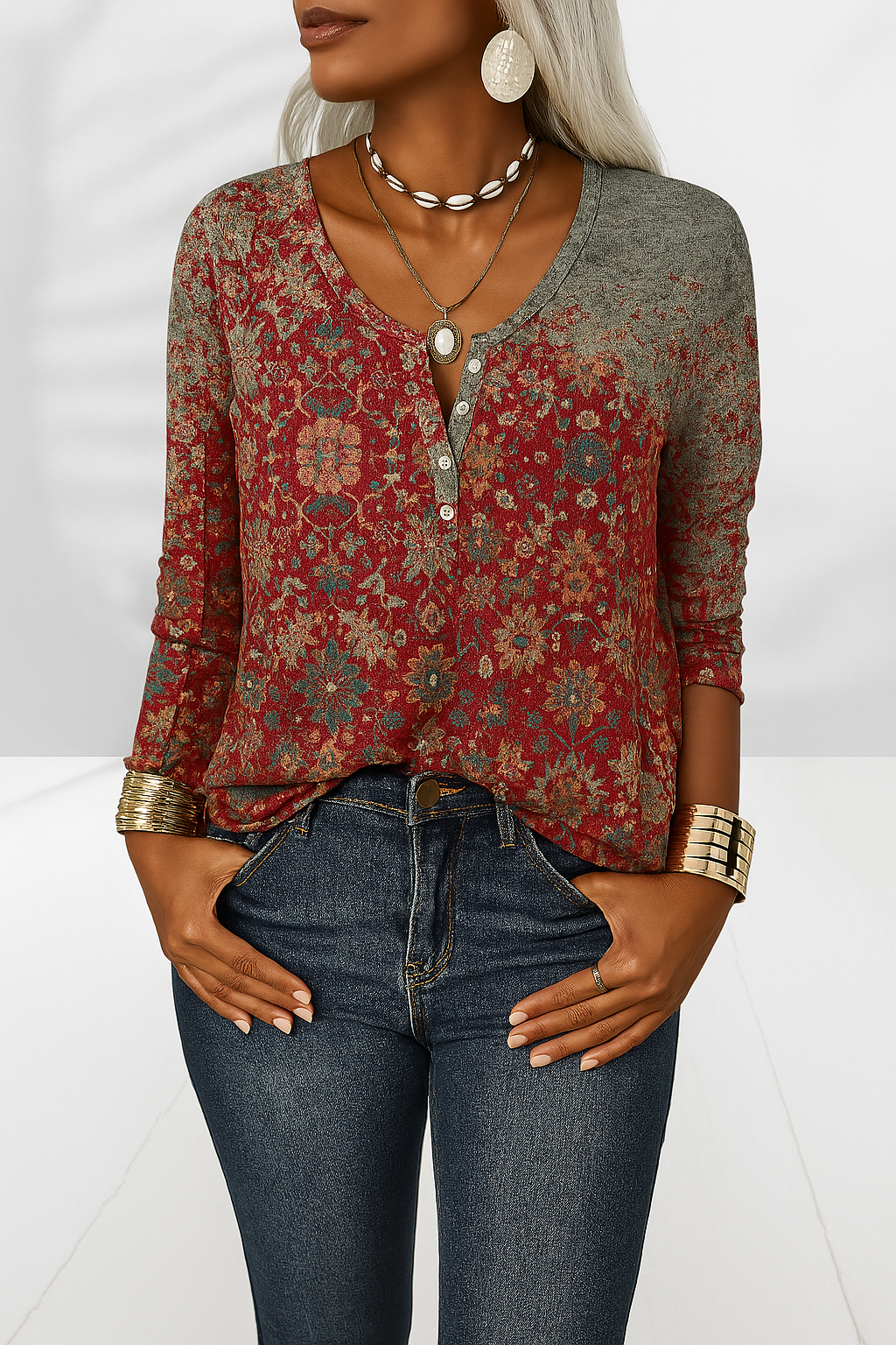 ALINA™ | Boho-Bluse mit floralen Mustern und langen Ärmeln