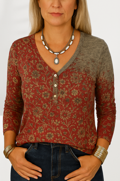 ANA™ | Boho-Bluse mit floralen Mustern und langen Ärmeln