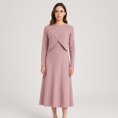 Elegantes Satinkleid - Stricktop-Kombinationsset